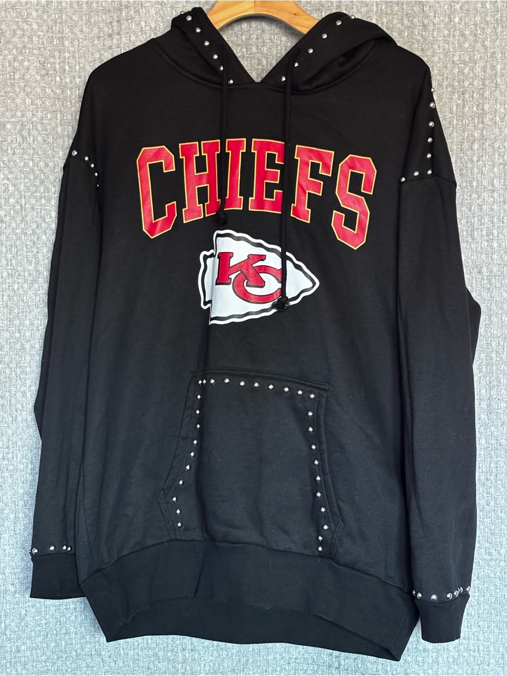 Black Chiefs Studded Hoodie with Team Graphic